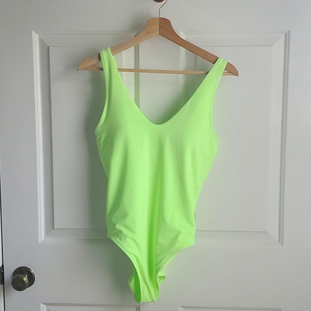Athleta One Piece Bathing Suit Size S Electric green highlighter yellow